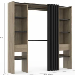 IDMarket Dressing extensible double en bois avec rideau noir* Meubles Hauts|Meubles Noirs