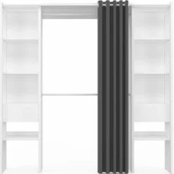 IDMarket Dressing extensible double blanc avec rideau gris* Meubles Hauts|Meubles Blancs