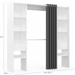 IDMarket Dressing extensible double blanc avec rideau gris* Meubles Hauts|Meubles Blancs