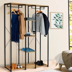 IDMarket Dressing industriel 120 cm métal noir et bois* Meubles Hauts|Collection Agencement Magasin