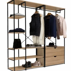 IDMarket Dressing modulable industriel double penderie 2 tiroirs* Meubles Tiroirs|Meubles En Bois