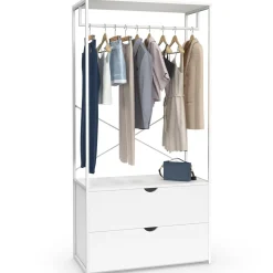 IDMarket Dressing penderie 2 tiroirs bois blanc et métal blanc L. 80 cm* Dressings Et Portants Vêtements|Chambre Complète Adulte