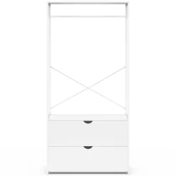 IDMarket Dressing penderie 2 tiroirs bois blanc et métal blanc L. 80 cm* Dressings Et Portants Vêtements|Chambre Complète Adulte