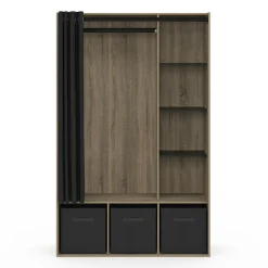 IDMarket Dressing penderie avec rideau et étagères bois et noir* Collection Design|Collection Contemporaine