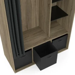 IDMarket Dressing penderie avec rideau et étagères bois et noir* Collection Design|Collection Contemporaine