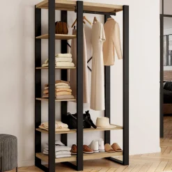 IDMarket Dressing penderie avec étagère noir et bois 90 cm* Meubles En Bois|Collection Design