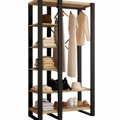 IDMarket Dressing penderie avec étagère noir et bois 90 cm* Meubles En Bois|Collection Design