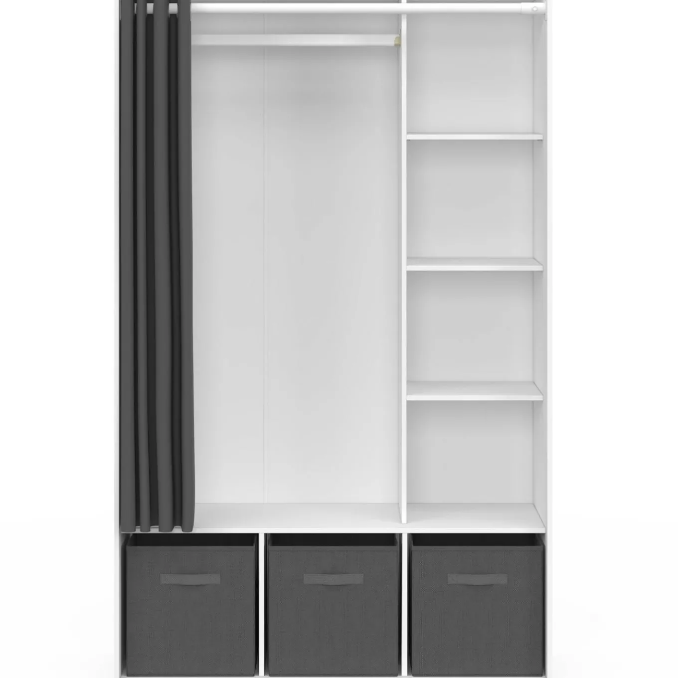 IDMarket Dressing penderie blanc avec rideaux gris* Vestiaires Et Meubles D'Entrée|Dressings Et Portants Vêtements