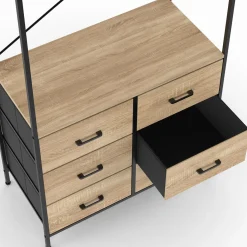 IDMarket Dressing penderie industriel bois et noir avec 6 bacs* Dressings Et Portants Vêtements