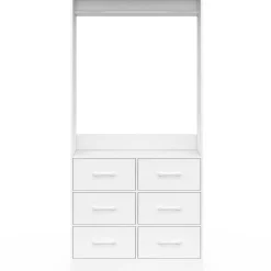 IDMarket Dressing penderie L. 80 cm avec 6 tiroirs bois et tissu blanc* Collection Contemporaine|Dressings Et Portants Vêtements