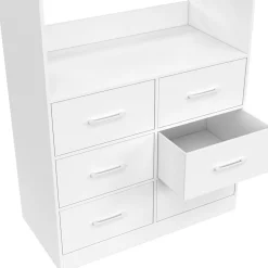 IDMarket Dressing penderie L. 80 cm avec 6 tiroirs bois et tissu blanc* Collection Contemporaine|Dressings Et Portants Vêtements