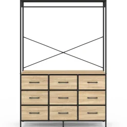 IDMarket Dressing penderie L. 115 cm avec 9 bacs en tissu bois et noir* Dressings Et Portants Vêtements