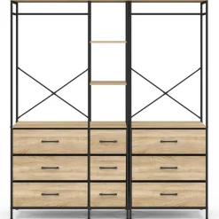 IDMarket Dressing penderie modulable L. 150 cm XXL avec 3 étagères et 9 bacs en tissu bois et noir* Dressings Et Portants Vêtements|Chambre Complète Adulte