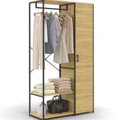 IDMarket Dressing penderie étagères avec porte L. 90 cm design industriel* Dressings Et Portants Vêtements|Chambre Complète Adulte