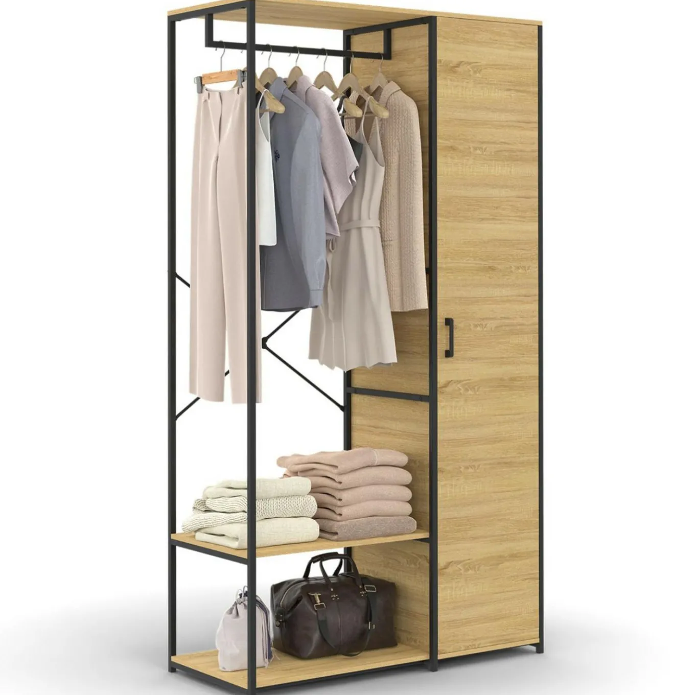 IDMarket Dressing penderie étagères avec porte L. 90 cm design industriel* Dressings Et Portants Vêtements|Chambre Complète Adulte