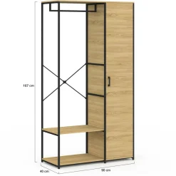 IDMarket Dressing penderie étagères avec porte L. 90 cm design industriel* Dressings Et Portants Vêtements|Chambre Complète Adulte