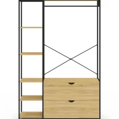 IDMarket Dressing penderie étagères 2 tiroirs design industriel L. 113 cm* Collection Agencement Magasin|Dressings Et Portants Vêtements