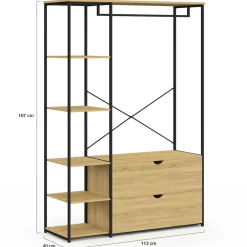 IDMarket Dressing penderie étagères 2 tiroirs design industriel L. 113 cm* Collection Agencement Magasin|Dressings Et Portants Vêtements