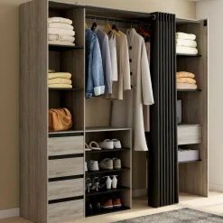 IDMarket Dressing XXL extensible 120/180 cm en hêtre avec penderie, étagères et tiroirs* Dressings Et Portants Vêtements|Chambre Complète Adulte