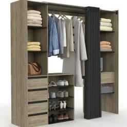 IDMarket Dressing XXL extensible 120/180 cm en hêtre avec penderie, étagères et tiroirs* Dressings Et Portants Vêtements|Chambre Complète Adulte