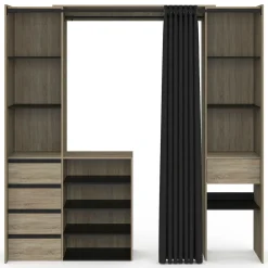 IDMarket Dressing XXL extensible 120/180 cm en hêtre avec penderie, étagères et tiroirs* Dressings Et Portants Vêtements|Chambre Complète Adulte