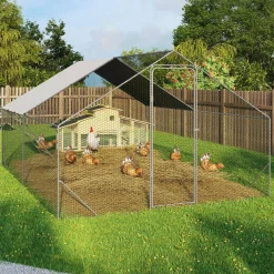 IDMarket Enclos poulailler 12 m² en acier galvanisé avec perchoir* Volières Et Enclos