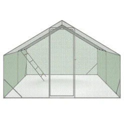 IDMarket Enclos poulailler 12 m² en acier galvanisé avec perchoir* Volières Et Enclos