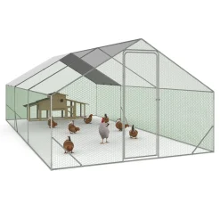 IDMarket Enclos poulailler 18 m2 parc grillagé 6x3m acier galvanisé* Volières Et Enclos