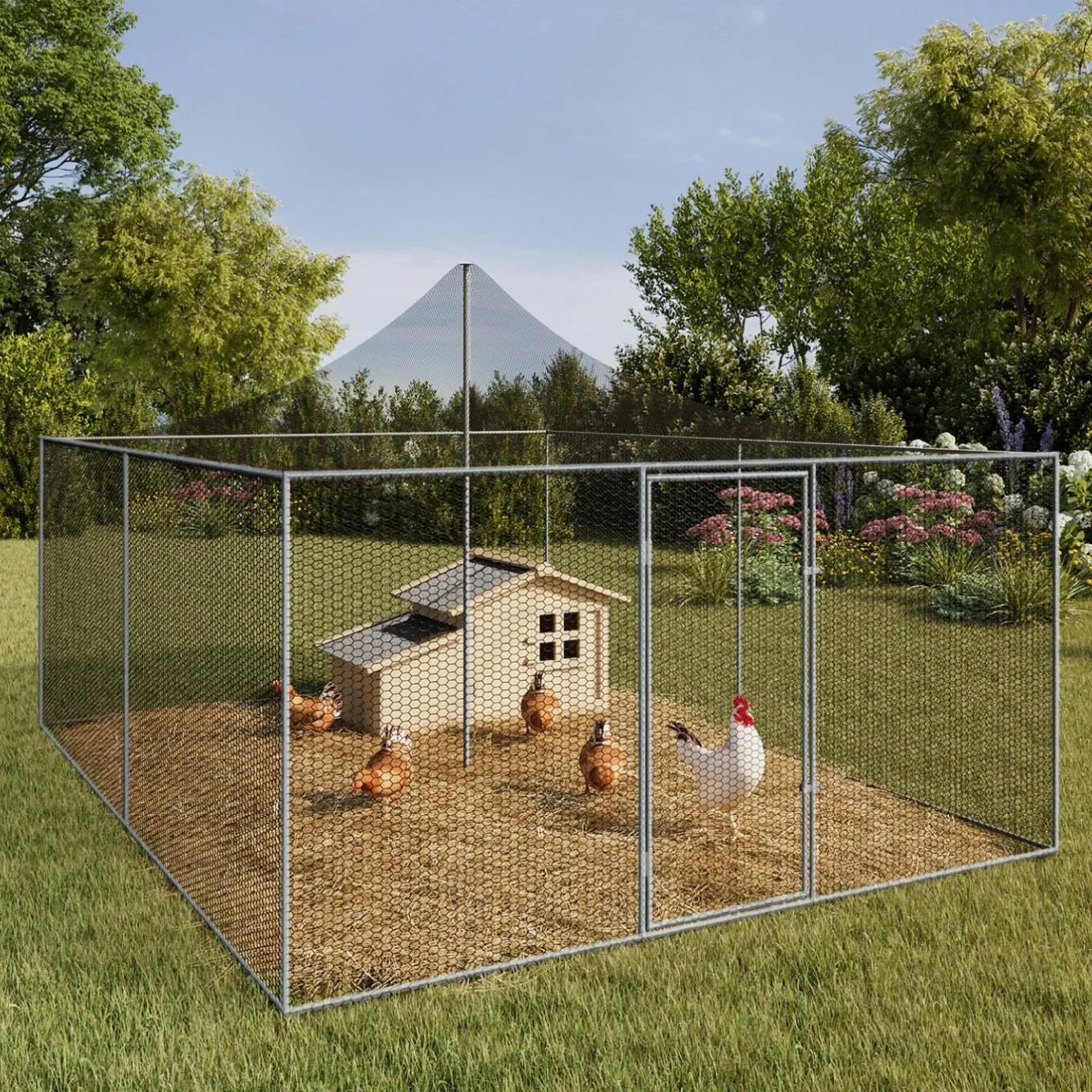 IDMarket Enclos poulailler acier galvanisé 12m² 3x4 m* Volières Et Enclos