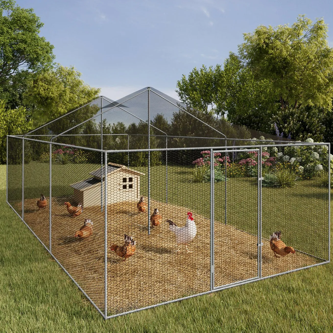 IDMarket Enclos poulailler en acier galvanisé 18 m² 6x3 m volière extérieure XXL* Volières Et Enclos