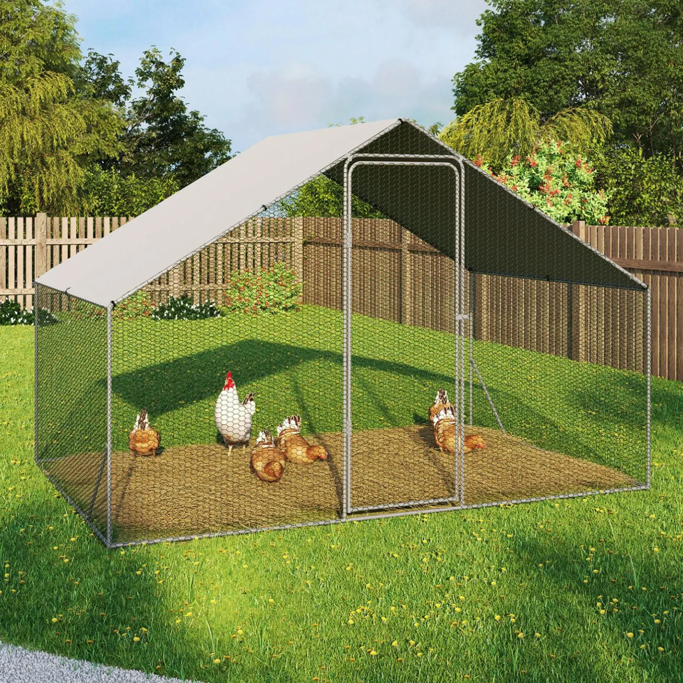 IDMarket Enclos poules 6 m2 parc grillagé 3x2m acier galvanisé* Volières Et Enclos