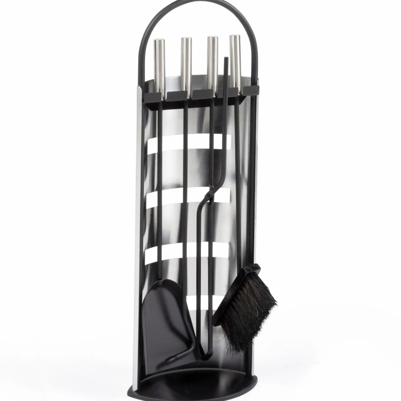 IDMarket Ensemble d'accessoires de cheminée noir inox avec support* Accessoires Cheminée|Stockage Du Bois
