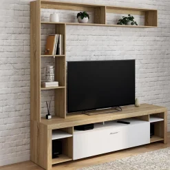 IDMarket Ensemble meuble télé 170 cm avec étagères bois et placard blanc* Meubles Tv
