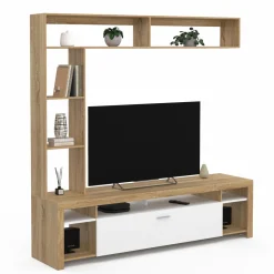 IDMarket Ensemble meuble télé 170 cm avec étagères bois et placard blanc* Meubles Tv