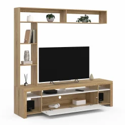IDMarket Ensemble meuble télé 170 cm avec étagères bois et placard blanc* Meubles Tv