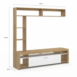 IDMarket Ensemble meuble télé 170 cm avec étagères bois et placard blanc* Meubles Tv