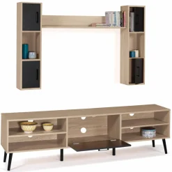 IDMarket Ensemble meuble télé avec étagères murales et placards* Meubles Bas|Meubles En Bois