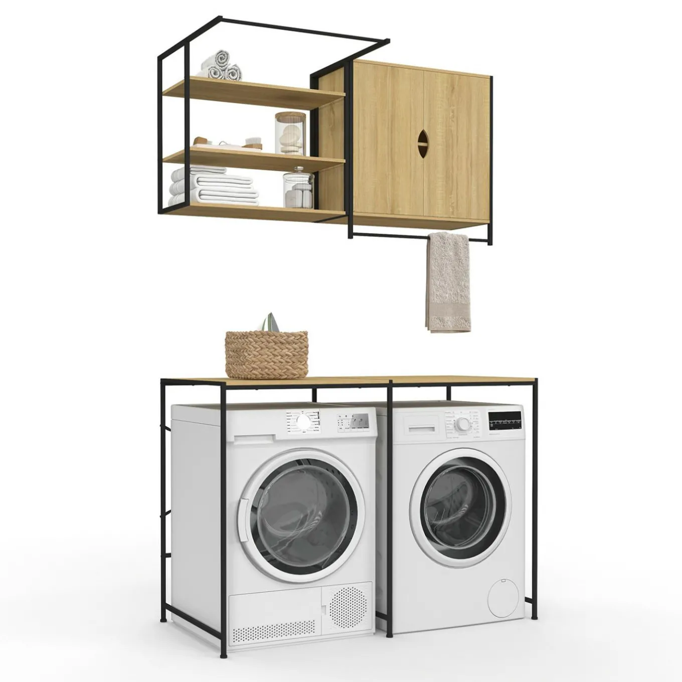 IDMarket Ensemble pour machine à laver et sèche-linge design industriel* Meubles Salle De Bain