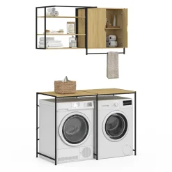 IDMarket Ensemble pour machine à laver et sèche-linge design industriel* Meubles Salle De Bain