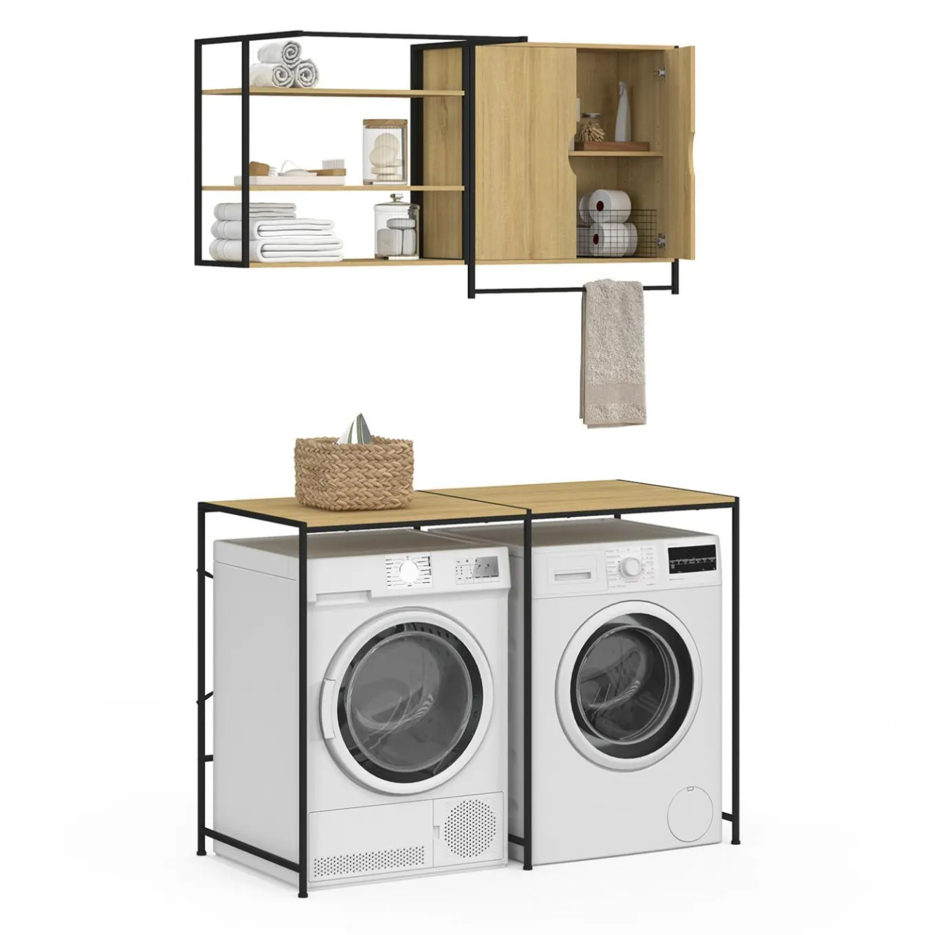 IDMarket Ensemble pour machine à laver et sèche-linge design industriel* Meubles Salle De Bain