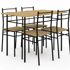 IDMarket Ensemble table à manger + 4 chaises métal noir et bois* Chaises|Tables