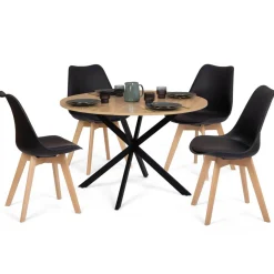IDMarket Ensemble table à manger ronde 110 cm bois et noir et 4 chaises noires* Collection Scandinave|Chaises