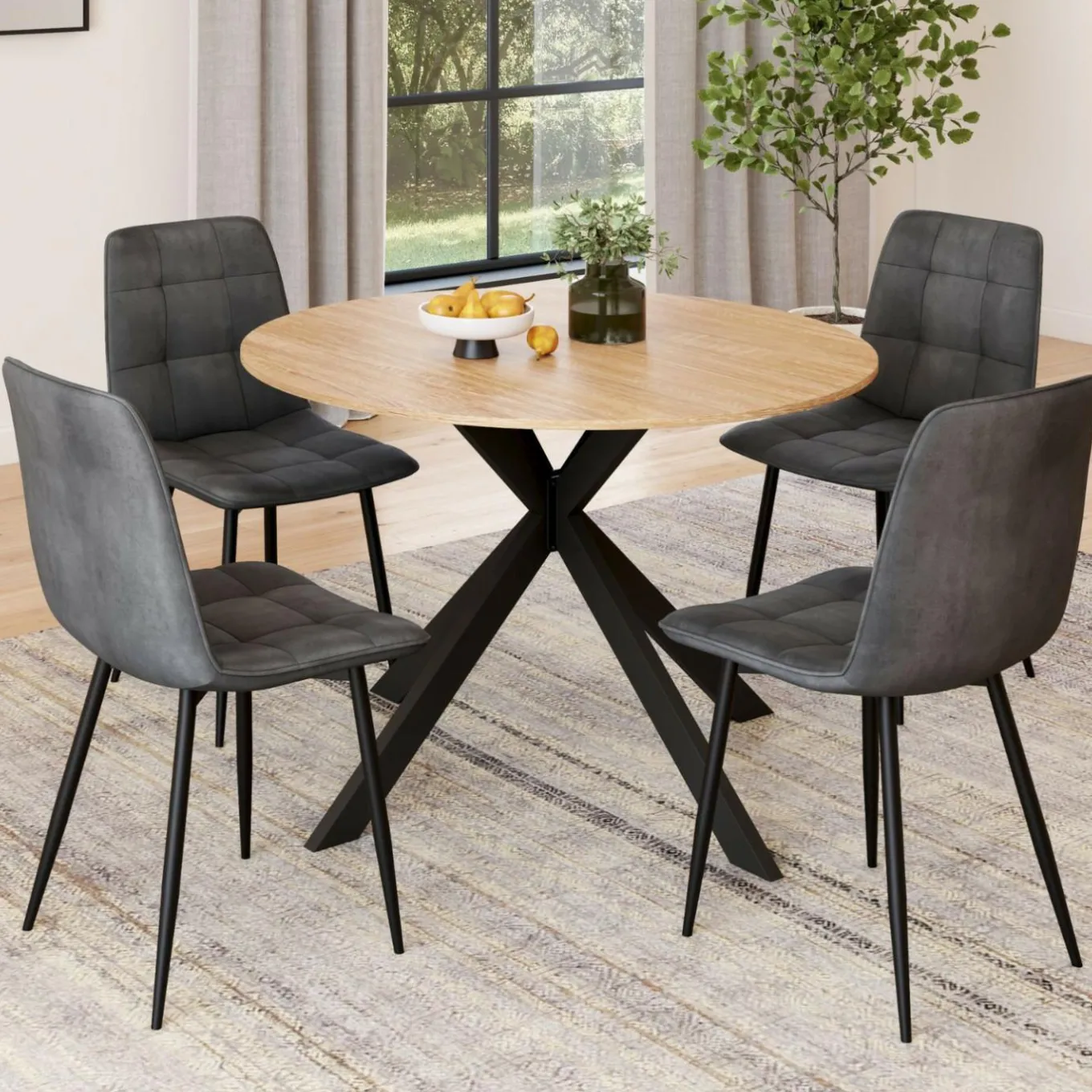 IDMarket Ensemble table à manger ronde extensible 110 - 150 cm et 4 chaises en velours gris foncé* Chaises|Tables
