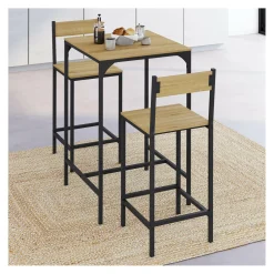 IDMarket Ensemble table de bar carrée 60 cm et 2 chaises de bar design industriel* Cuisine Complète|Mange Debout