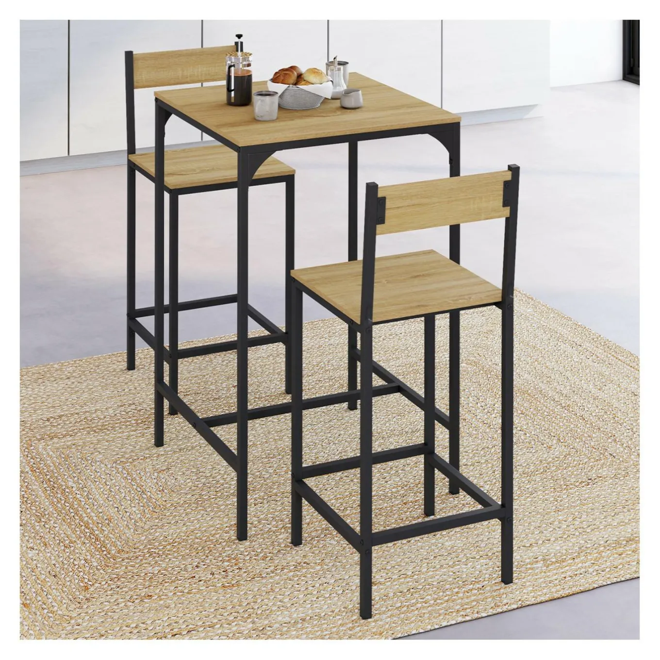 IDMarket Ensemble table de bar carrée 60 cm et 2 chaises de bar design industriel* Cuisine Complète|Mange Debout