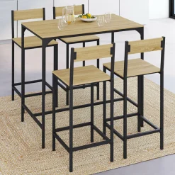 IDMarket Ensemble table de bar et 4 chaises de bar industrielles* Collection Industrielle|Mange Debout