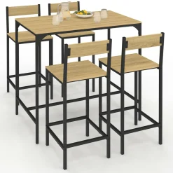 IDMarket Ensemble table de bar et 4 chaises de bar industrielles* Collection Industrielle|Mange Debout