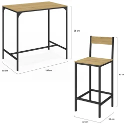 IDMarket Ensemble table de bar et 4 chaises de bar industrielles* Collection Industrielle|Mange Debout