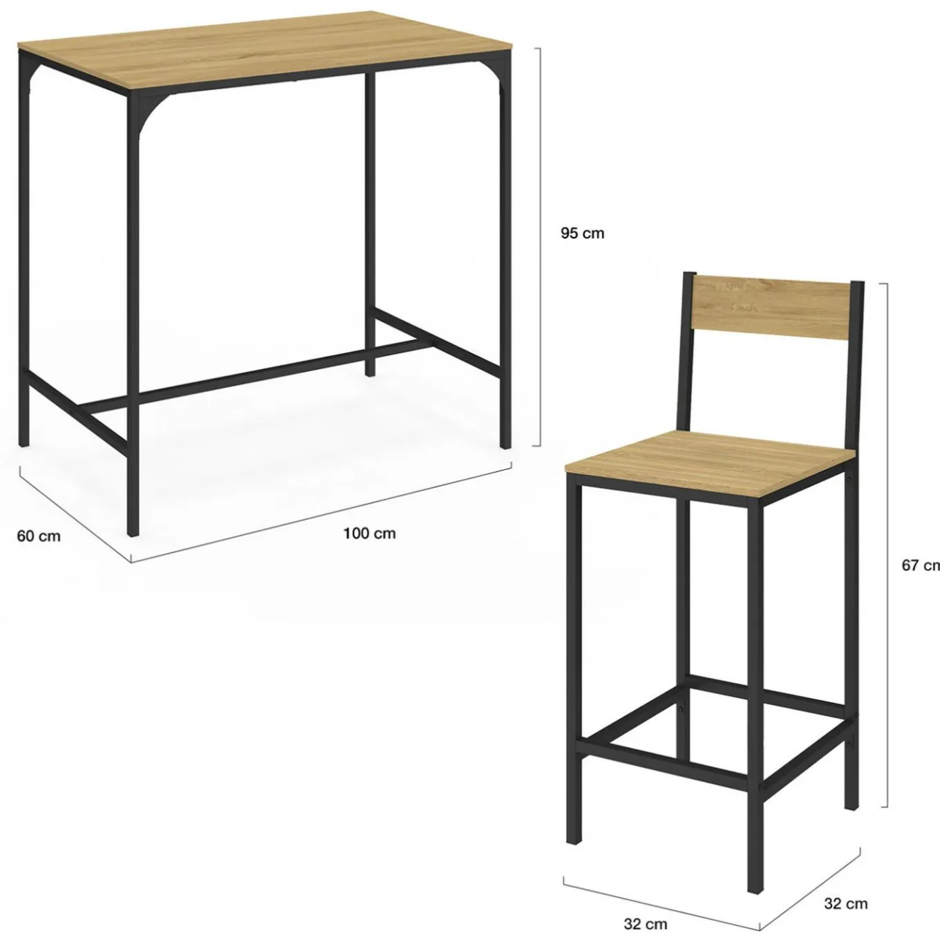 IDMarket Ensemble table de bar et 4 chaises de bar industrielles* Collection Industrielle|Mange Debout