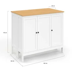IDMarket Ensemble table de bar ilot et 2 tabourets bois blanc plateau façon hêtre* Meubles Hauts|Tables Hautes